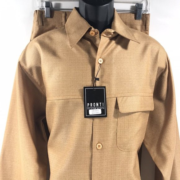 Pronti Collection by Phita Men's Mustard Leisure Suit Flat Front Pants XL - 3XL - Picture 4 of 5